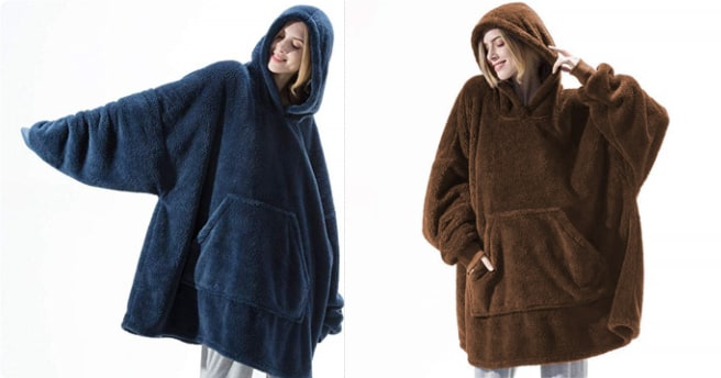 Vikbua™ Oversized teppehoodie i tykk dobbeltsidig fleece med lomme
