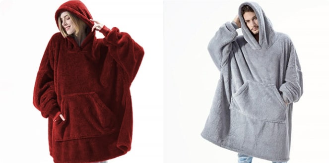 Vikbua™ Oversized teppehoodie i tykk dobbeltsidig fleece med lomme
