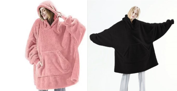 Vikbua™ Oversized teppehoodie i tykk dobbeltsidig fleece med lomme