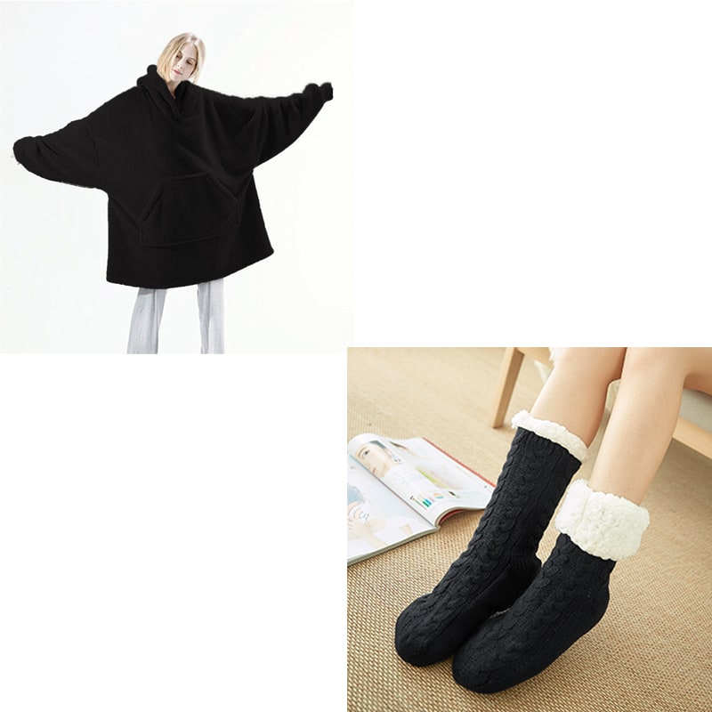 Vikbua™ Oversized teppehoodie i tykk dobbeltsidig fleece med lomme