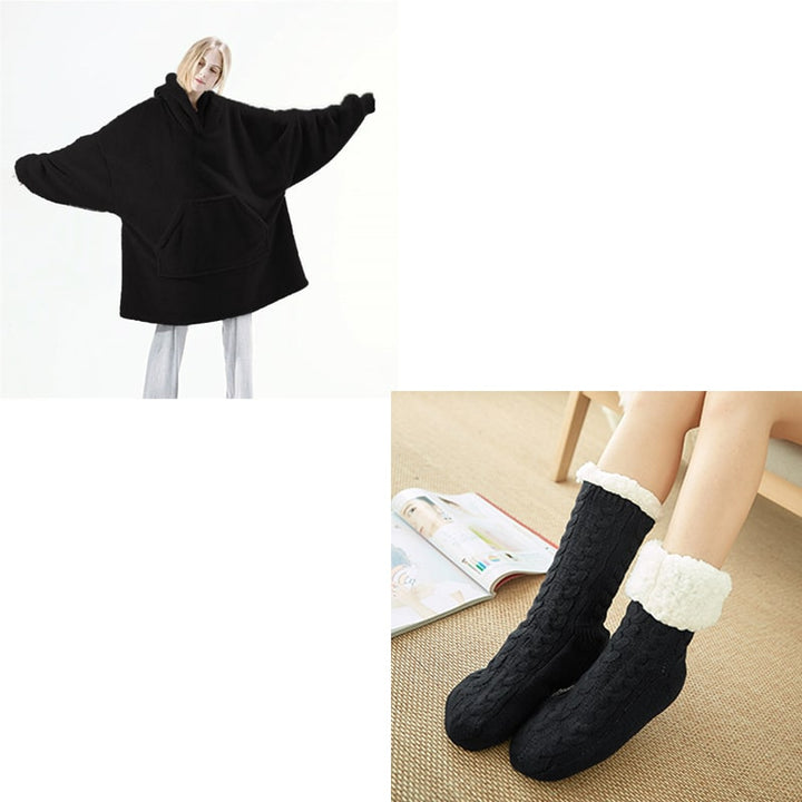 Vikbua™ Oversized teppehoodie i tykk dobbeltsidig fleece med lomme