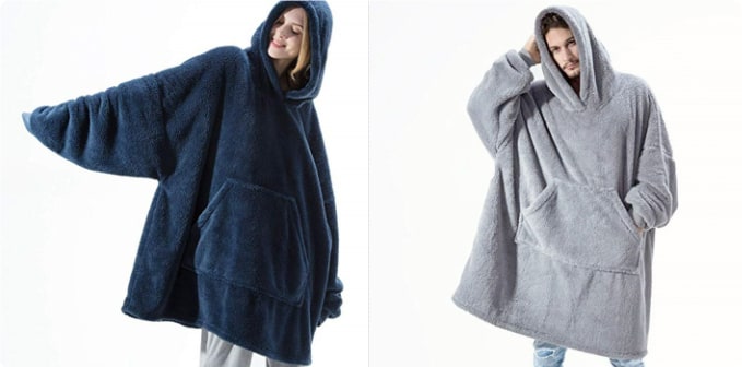 Vikbua™ Oversized teppehoodie i tykk dobbeltsidig fleece med lomme