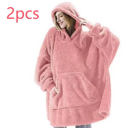 Vikbua™ Oversized teppehoodie i tykk dobbeltsidig fleece med lomme