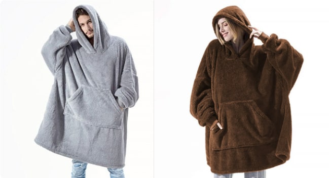 Vikbua™ Oversized teppehoodie i tykk dobbeltsidig fleece med lomme