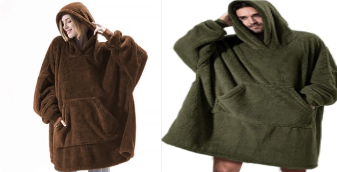 Vikbua™ Oversized teppehoodie i tykk dobbeltsidig fleece med lomme