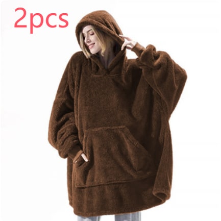 Vikbua™ Oversized teppehoodie i tykk dobbeltsidig fleece med lomme