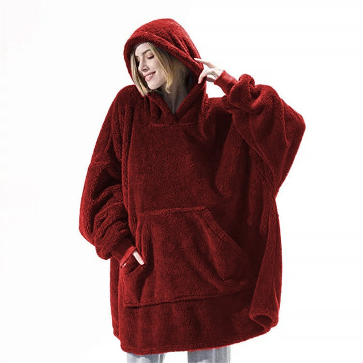 Vikbua™ Oversized teppehoodie i tykk dobbeltsidig fleece med lomme