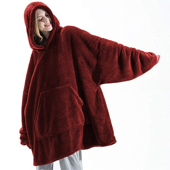 Vikbua™ Oversized teppehoodie i tykk dobbeltsidig fleece med lomme