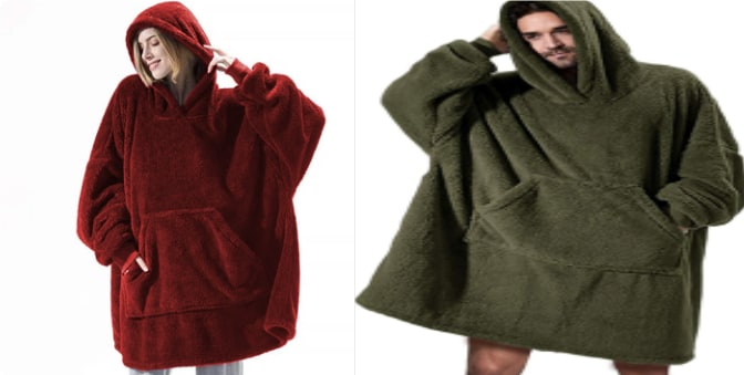 Vikbua™ Oversized teppehoodie i tykk dobbeltsidig fleece med lomme