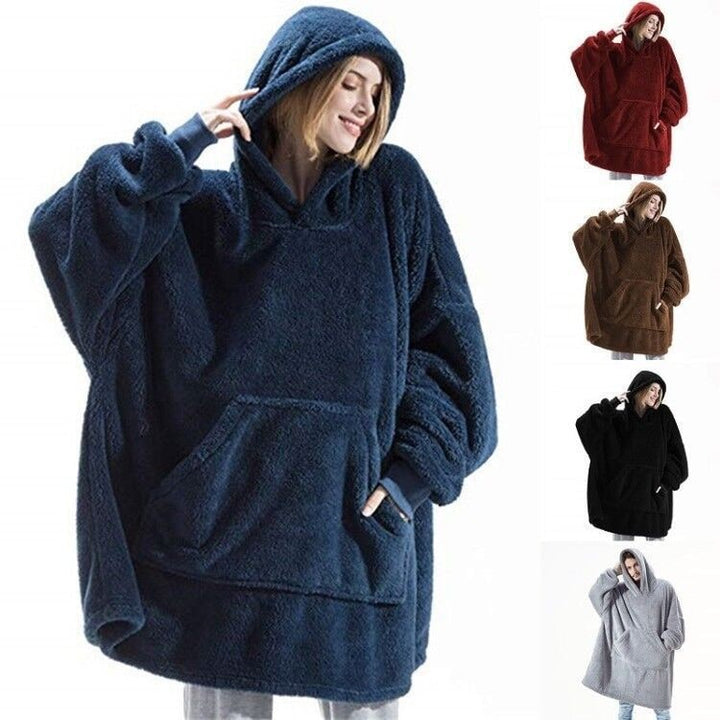 Vikbua™ Oversized teppehoodie i tykk dobbeltsidig fleece med lomme
