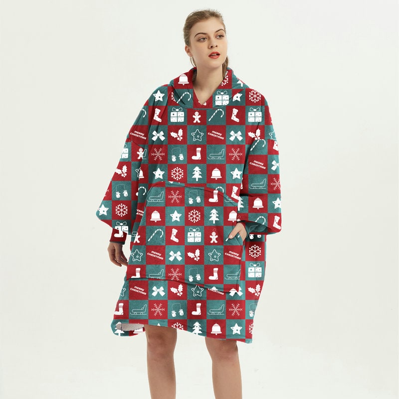 Vikbua™ Teppehoodie med sherpafôr i morsomme mønstre og knelang modell