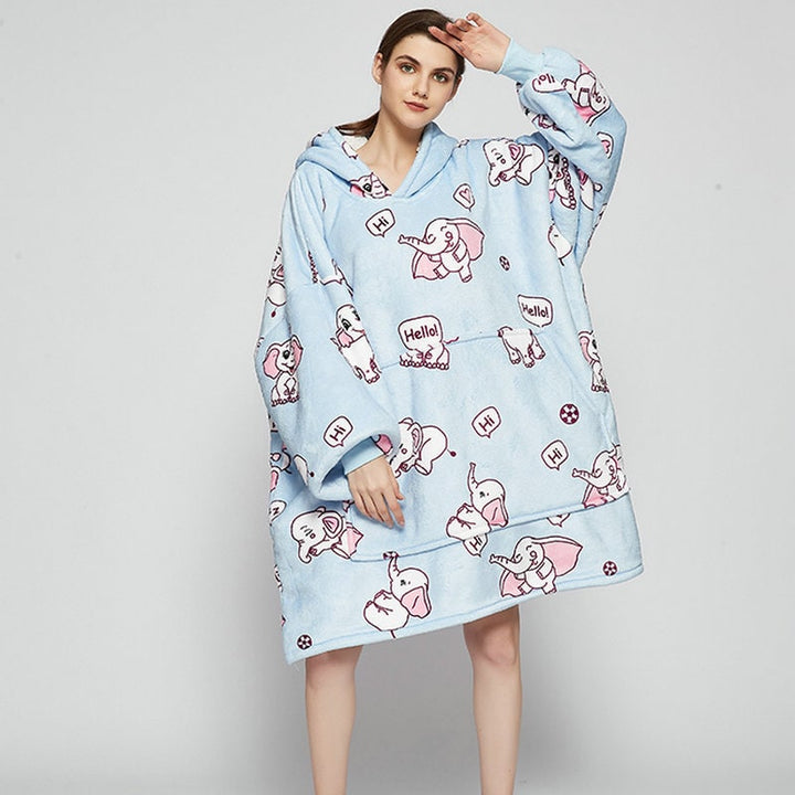 Vikbua™ Teppehoodie med sherpafôr i morsomme mønstre og knelang modell