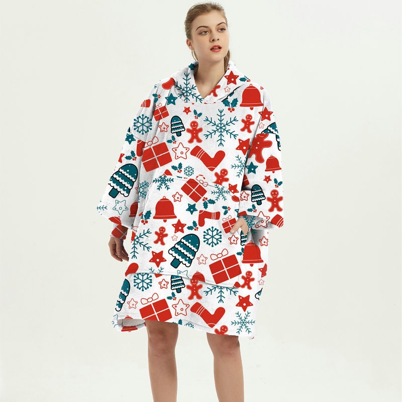 Vikbua™ Teppehoodie med sherpafôr i morsomme mønstre og knelang modell