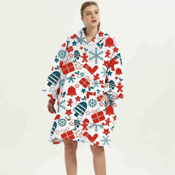 Vikbua™ Teppehoodie med sherpafôr i morsomme mønstre og knelang modell